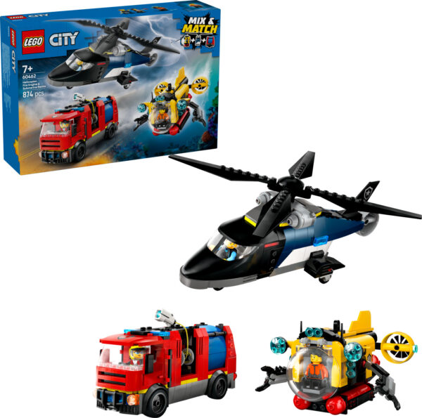 Lego - Lego City - Helikopter, Brandbil Og Ubåd (60462)