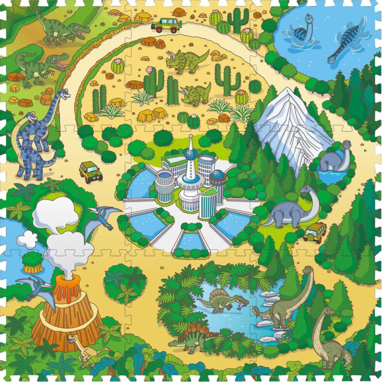 Magni - Skumgulv Til Børn - Dinopark - 9 Skumfliser