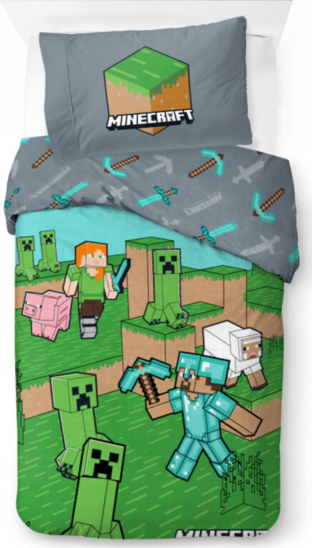 Minecraft Sengetøj - 140x200 Cm - Voksen Str. - Dyr Og Mobs