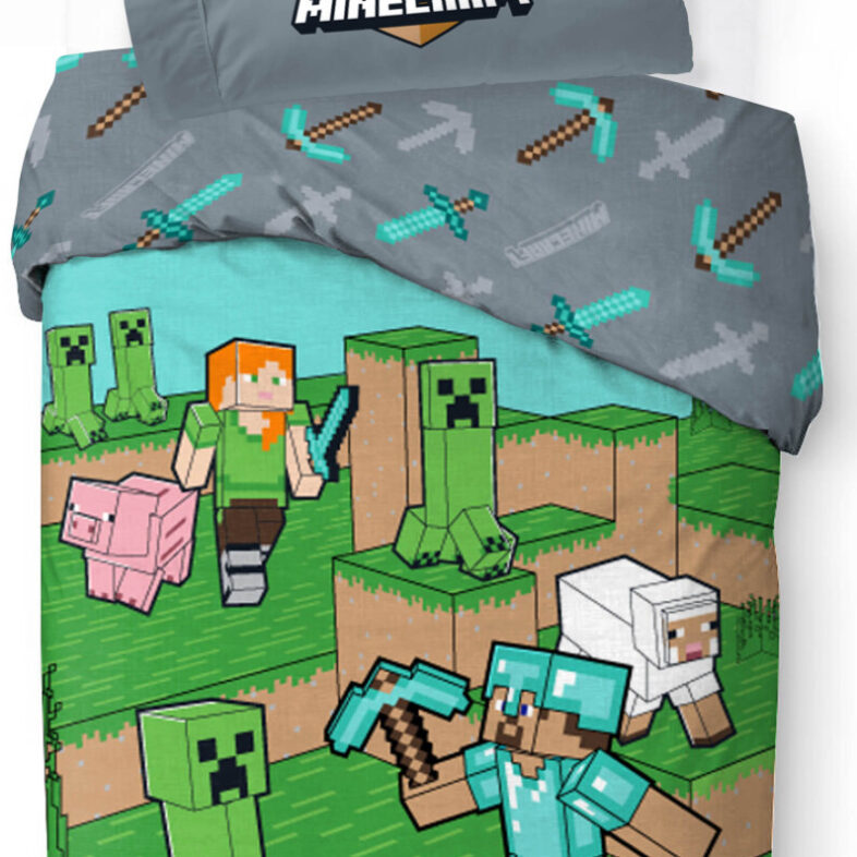 Minecraft Sengetøj - 140x200 Cm - Voksen Str. - Dyr Og Mobs