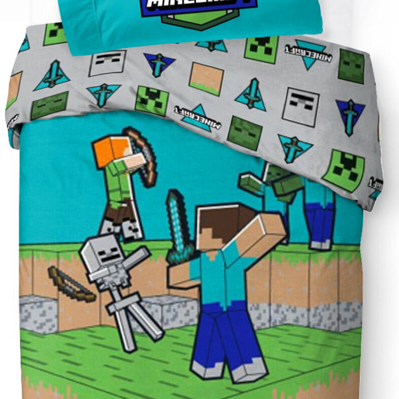 Minecraft Sengetøj - 140x200 Cm - Voksen Str. - Kampen Er I Gang